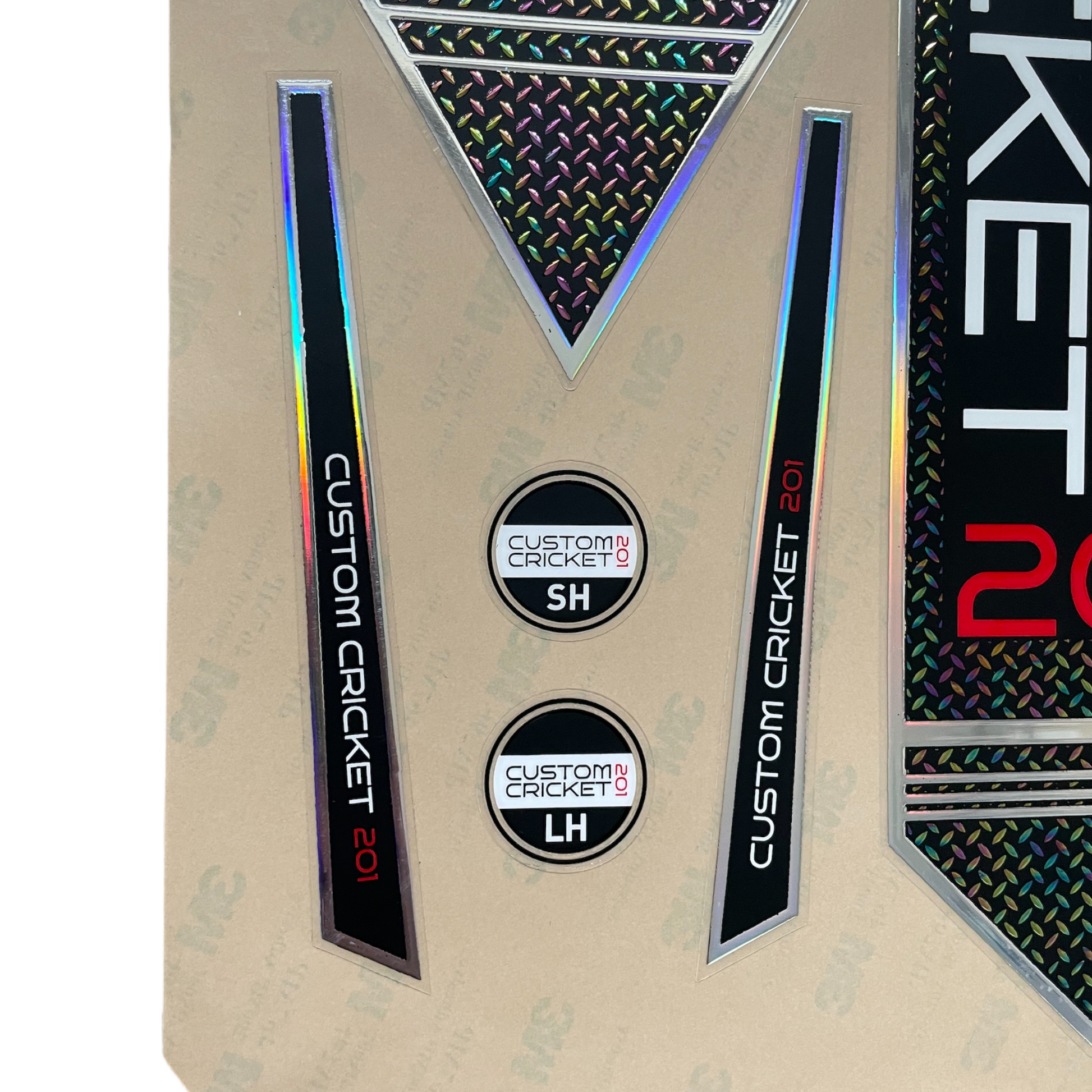 CC201 Custom Cricket 201 Bat stickers fully embossed holographic 3M Cricket Bat stickers Free post and packaging Cricket shop Cricket store Brighton and Hove east sussex