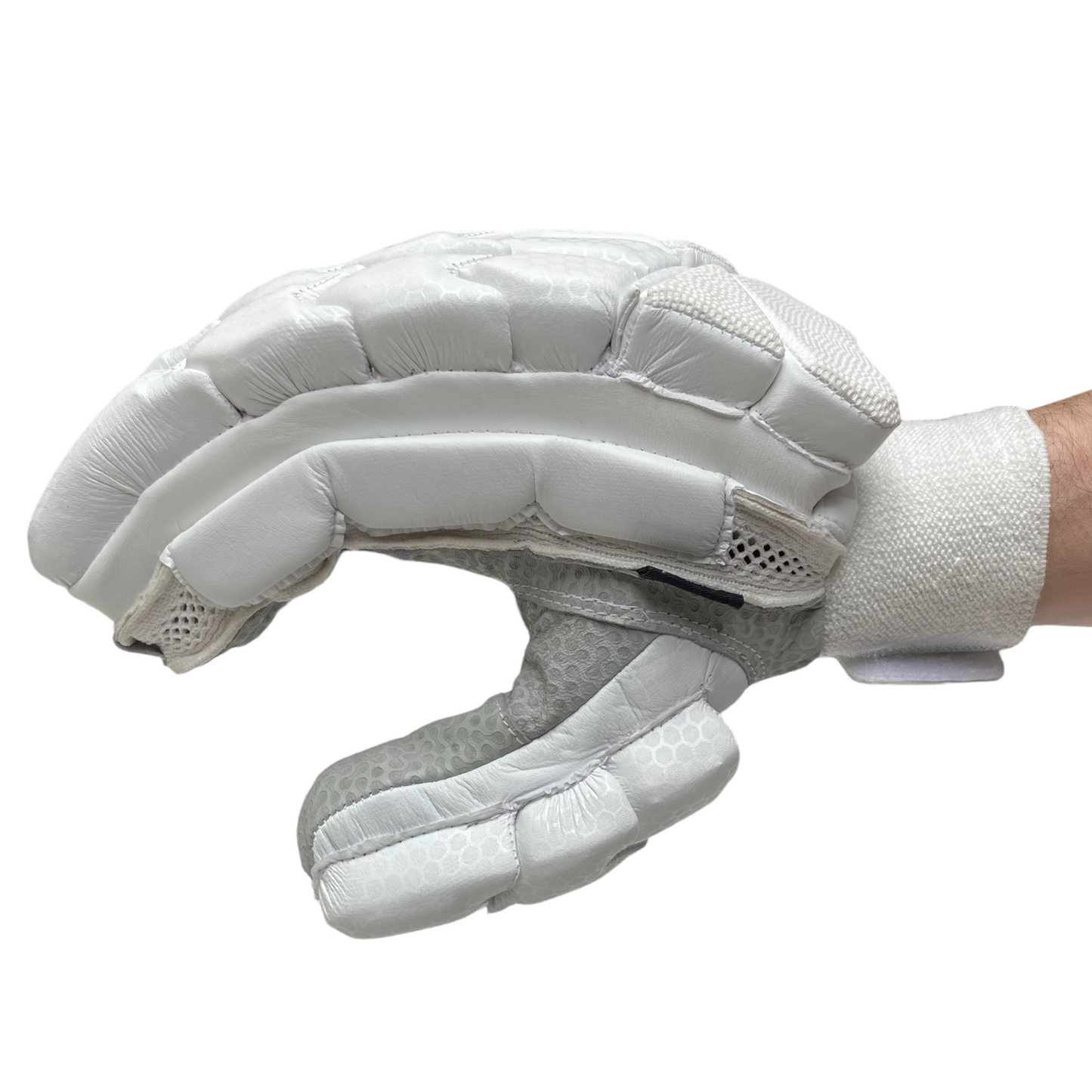 Premium cricket batting glove. Lightweight professional protection.  Comfortable, Pittard leather, Carbon Design. Minimalist look. Towelling wrist strap. RH & LH. Custom Cricket 201. Cricket shop store Brighton & Hove East Sussex.  Appointment only.  Next day delivery. Same day collection.
